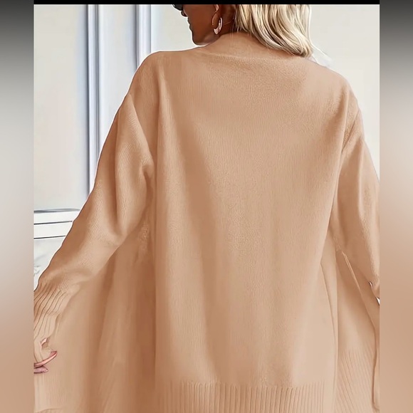 KNIT OPEN FRONT CARDIGAN WITH POCKETS KHAKI NIP - Picture 2 of 3